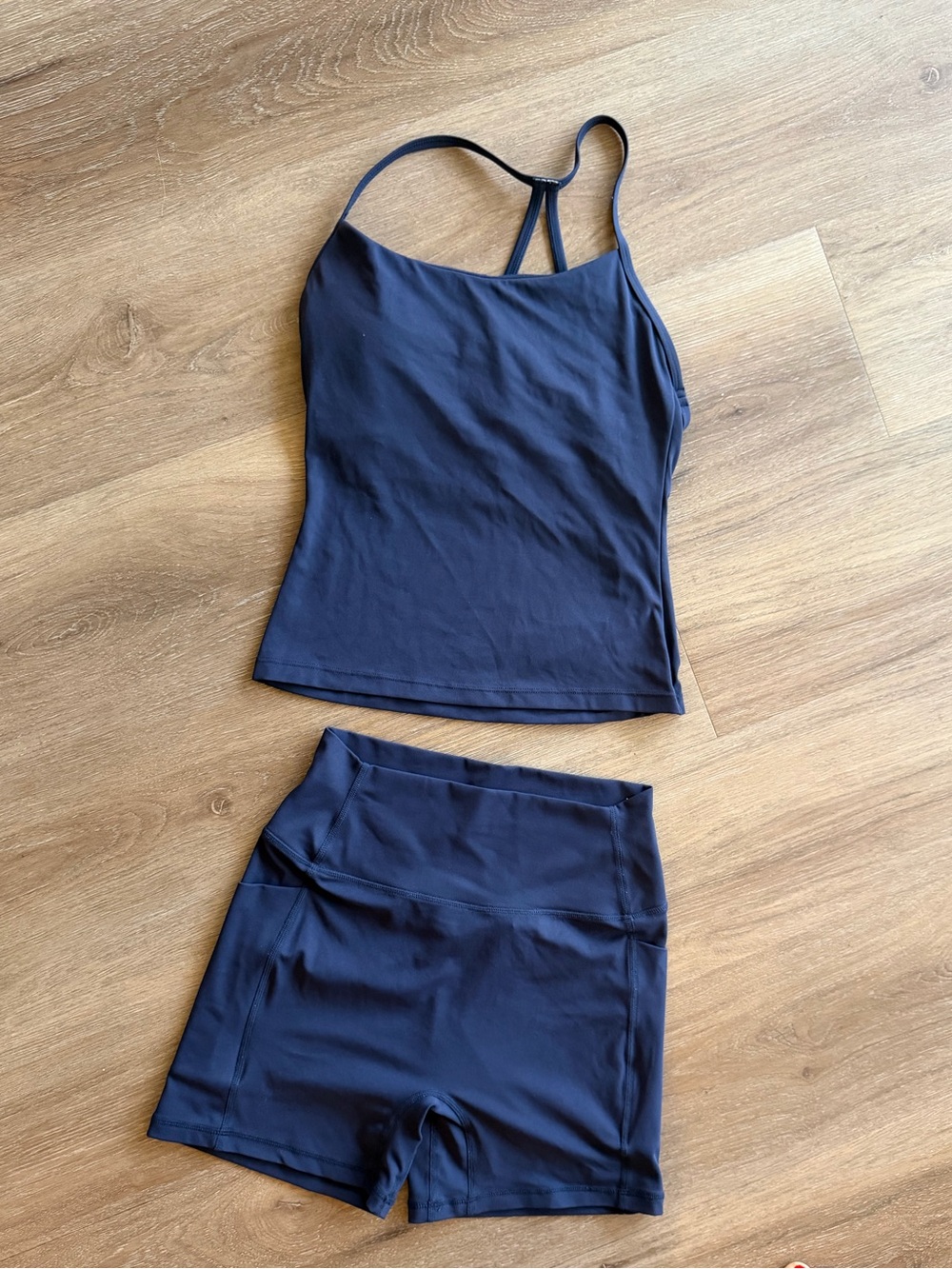 Navy Strappy Crop Tank and High-Waist Bike Shorts Set